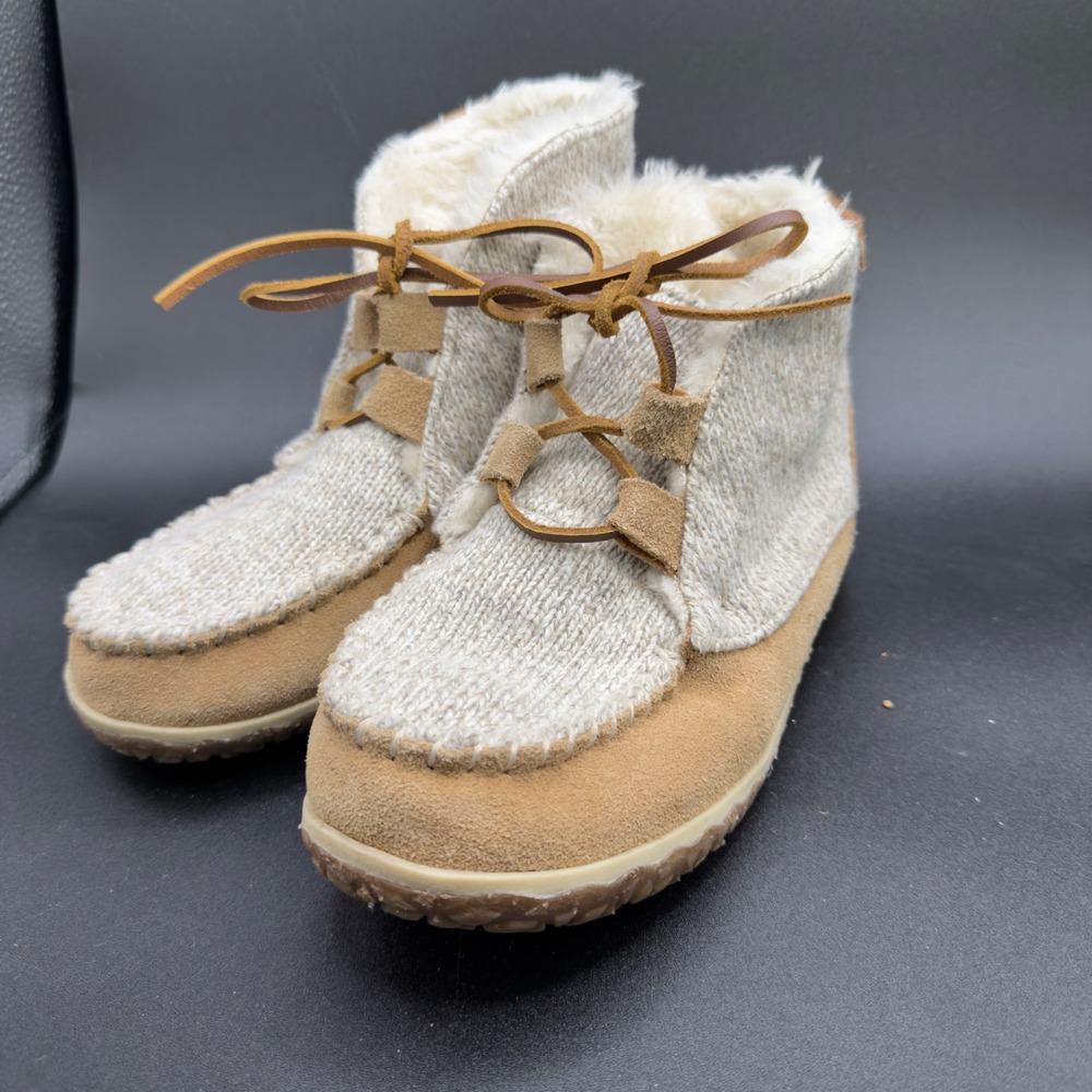 Minnetonka Torrey Slipper Booties Womens 6W Tan Wool Blend Moccasin Lightweight